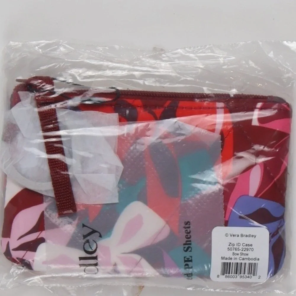 Vera Bradley Zip ID Case Bow Show Red Multi Floral Quilted NWT